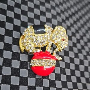 Gold and Red Crystal Elephant Brooch
